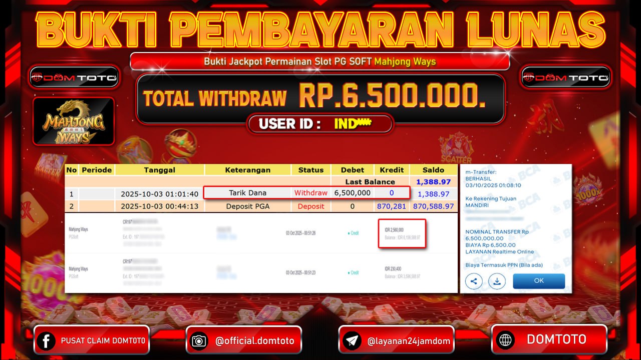 JACKPOT Slot Mahjong Ways PGSoft 03 OKTOBER 2025